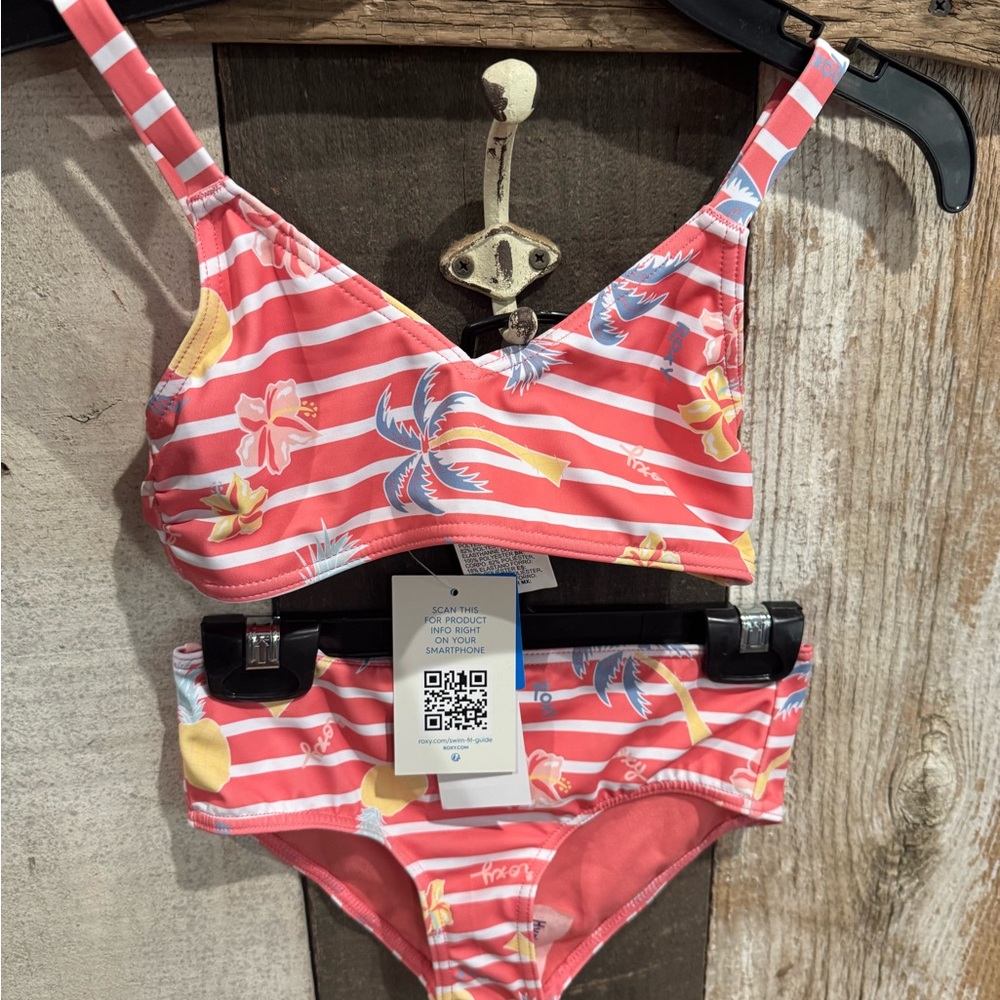 Roxy Pink and White Striped Kids Bikini
